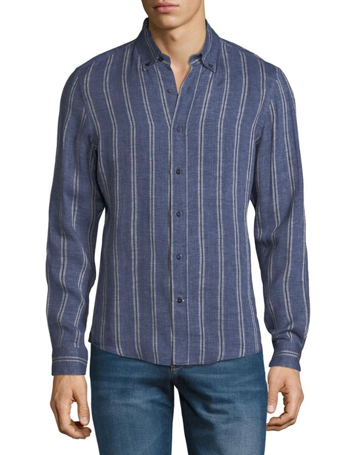 Leisure-fit Pinstriped Linen
