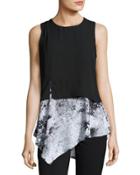 Sleeveless Asymmetric Hem Top, Black/white