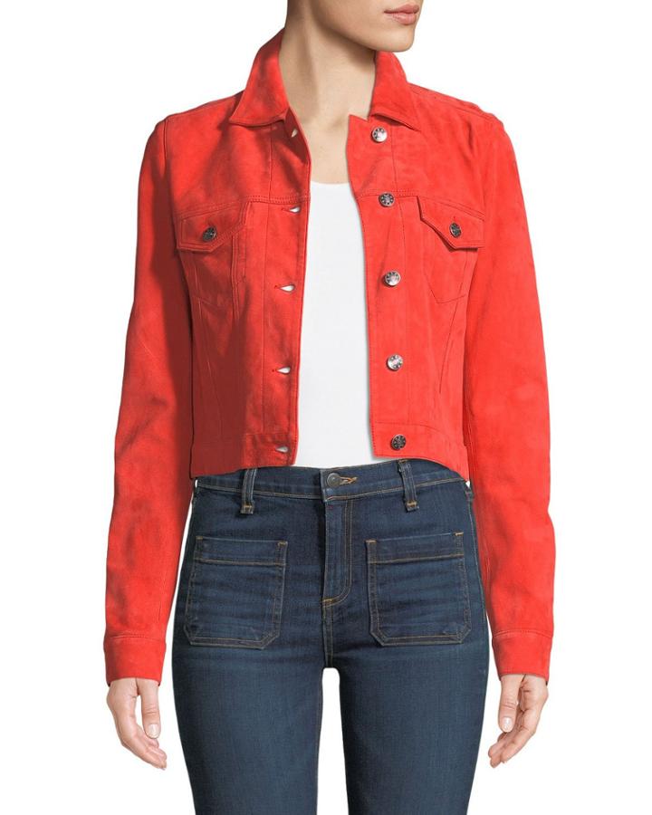 Liam Suede Button-front Cropped Jacket