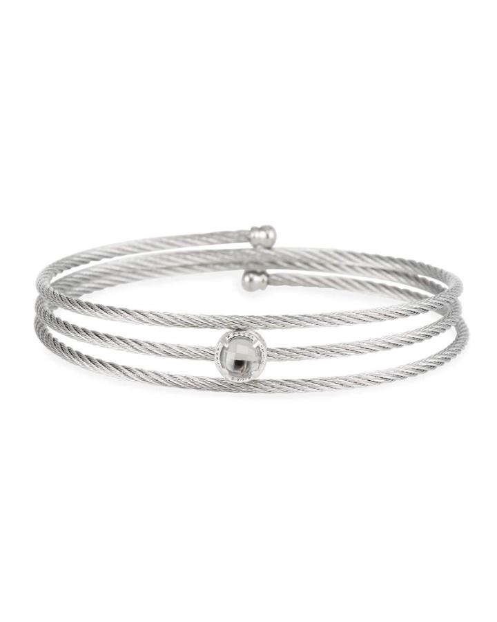 Gray Cable Triple-wrap Bangle Bracelet With White Topaz