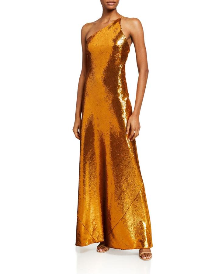 Roxy Gilded Sequin One-shoulder Gown