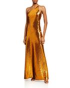 Roxy Gilded Sequin One-shoulder Gown