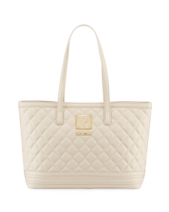 Napa Quilted Faux Napa Satchel Bag, Ivory