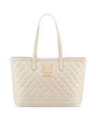 Napa Quilted Faux Napa Satchel Bag, Ivory