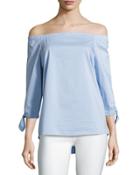 Off-the-shoulder Woven Blouse, Blue