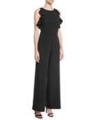 Ruffle-sleeve Crepe Jumpsuit