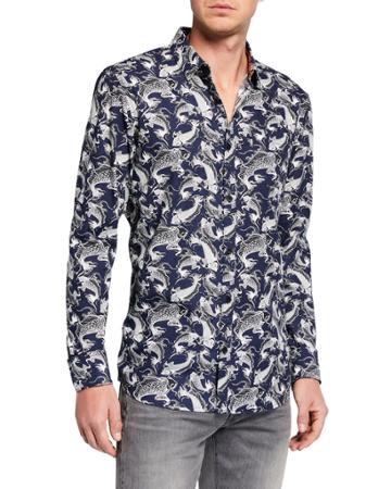 Men's Woven Fish-print