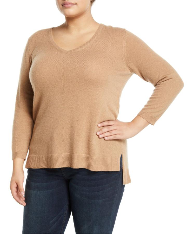 Basic Cashmere V-neck Sweater - Plus