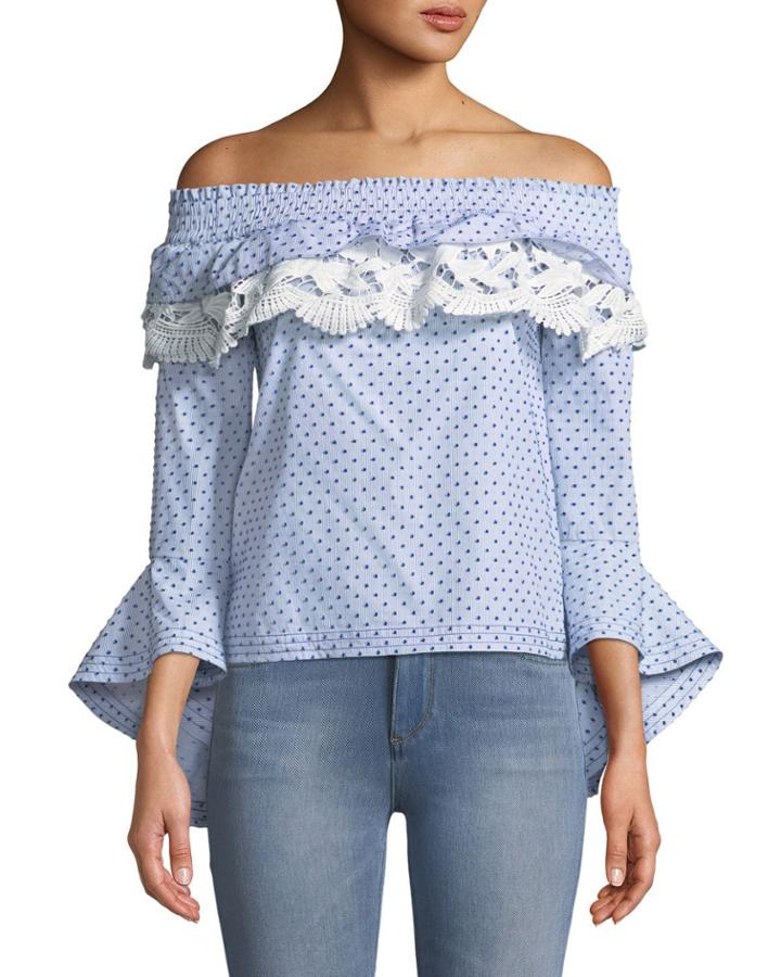 Off-the-shoulder Cascading Bell-sleeve Blouse