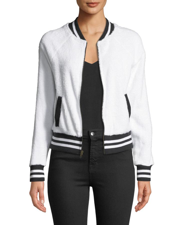 Faux-sherpa Zip-front Bomber Jacket