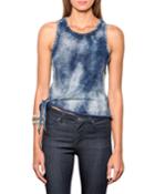 Denim Jersey Mineral Wash Side Tie Tank Top