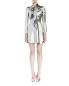 Silk Lam&eacute; Tie-neck Mini Dress,