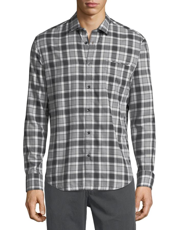 Herringbone Plaid Point-collar Cotton