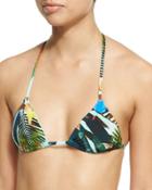 Gia Palm-print Triangle Swim Top,