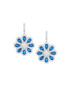 Faux Sapphire & Pave Cz Crystal Flower Drop Earrings