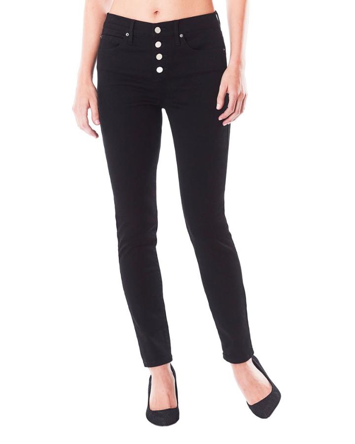 High-rise Skinny Jeans With Exposed Button Fly, Black