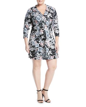 3/4-sleeve Pintucked Floral Dress,