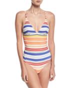 V-neck Striped One-piece