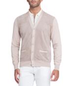 Perforated Suede-panel Cardigan