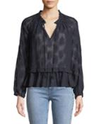 Selina Embroidered Silk Lace Peasant Blouse