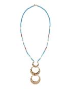 Long Beaded Crescent Pendant Necklace,