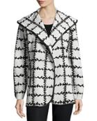 Faux-leather-trim Barbed Wire Printed Cardigan, Black/white