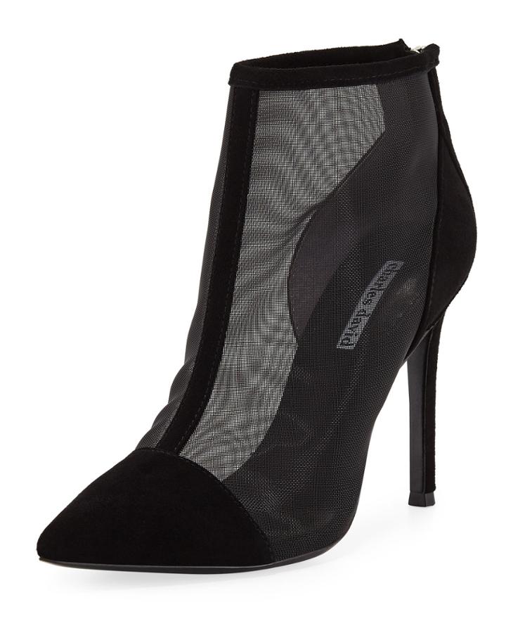 Mesh/suede Point-toe Booties