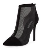 Mesh/suede Point-toe Booties