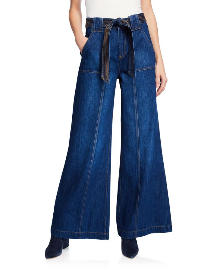 Denim Wide-leg Pants W/ Belt