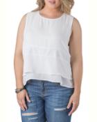 Plus Size Vegan Leather Zip Back Chiffon Tank Top