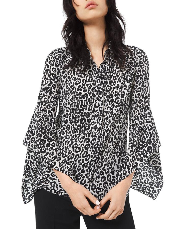 Cheetah-print Crushed Bell-sleeve
