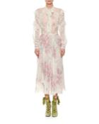 Long-sleeve Button-front Floral-print Ankle-length Dress
