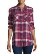 Studded-collar Plaid Top
