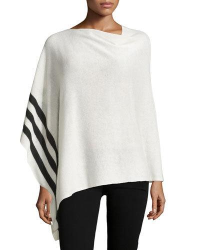 Striped Cashmere Poncho, Black/white
