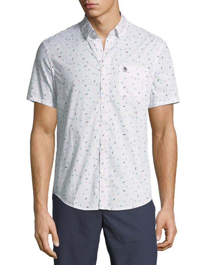 Slim-fit Seagull-print Short-sleeve