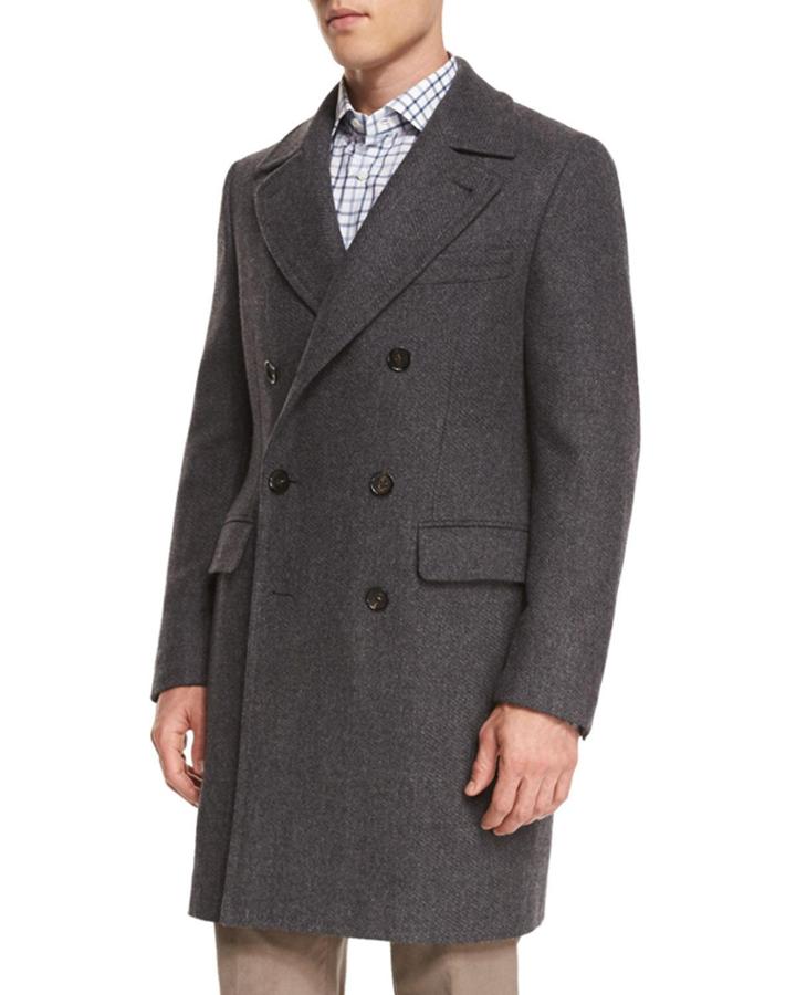 Double-breasted Herringbone Wool Topcoat