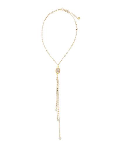 Disc Chain Y-drop Moonstone & Pearl Necklace