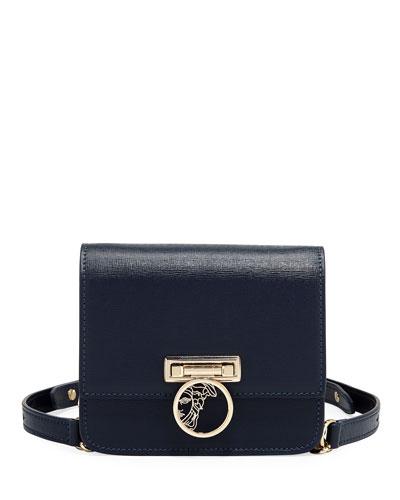 Grained Leather Crossbody Bag, Navy