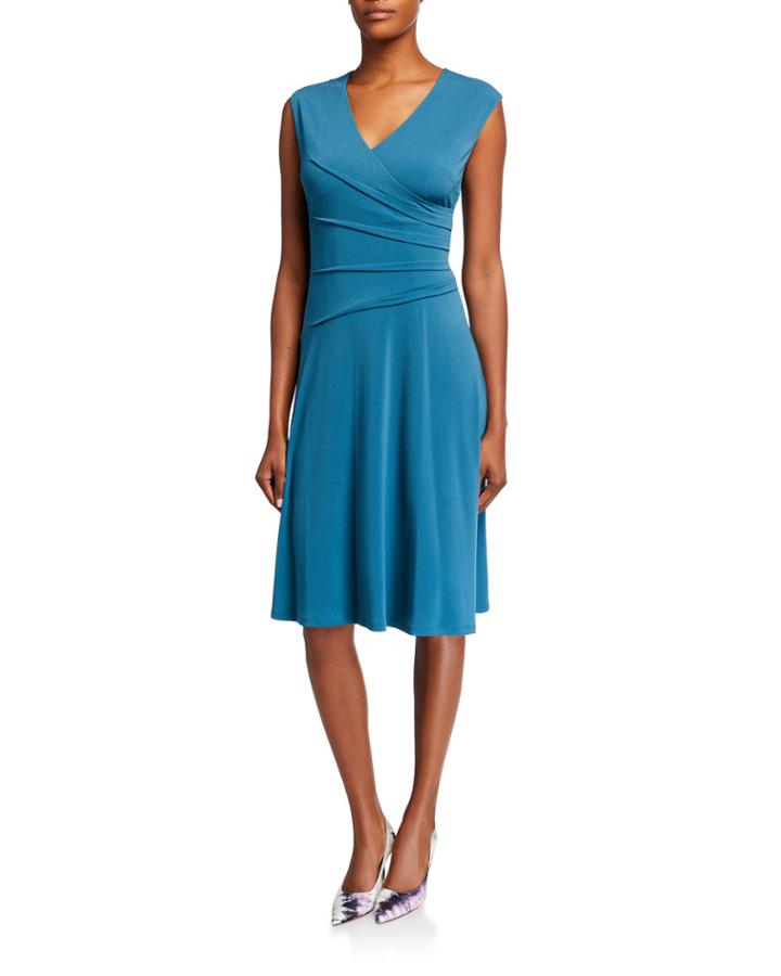 Sunburst Pleated Faux Wrap Dress