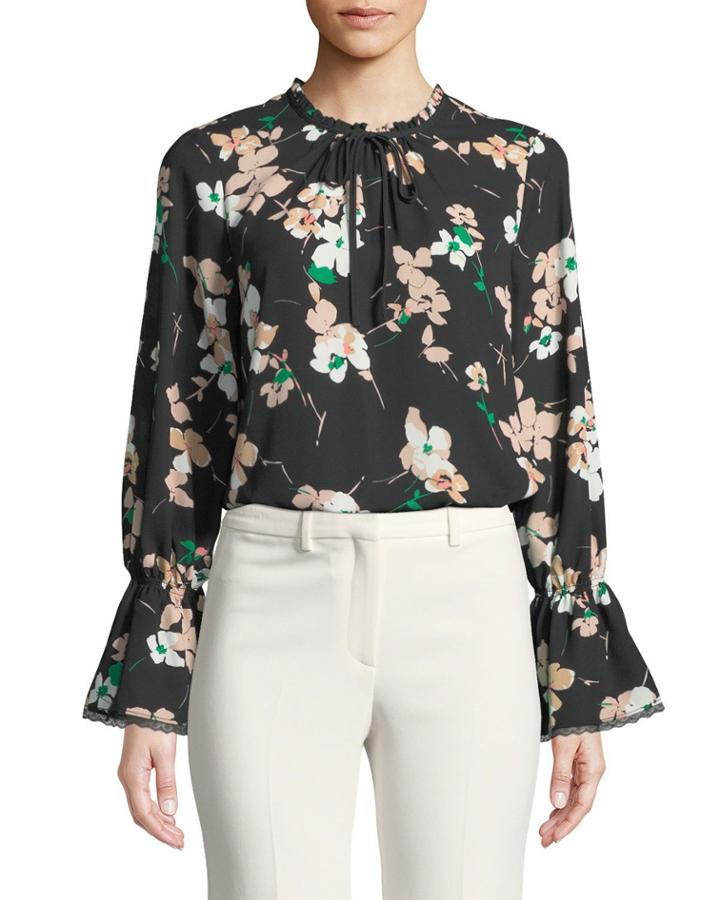 Floral-print Mock-neck Blouse