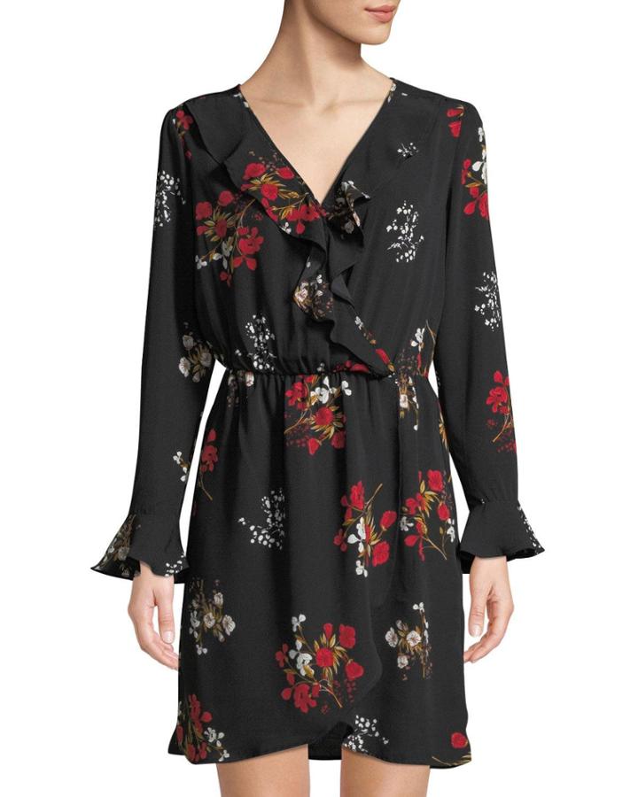 Floral Ruffle Faux-wrap Dress