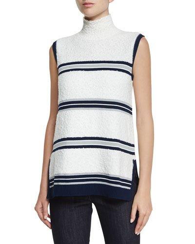 Turtleneck Sleeveless Combo Top, White