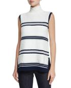 Turtleneck Sleeveless Combo Top, White