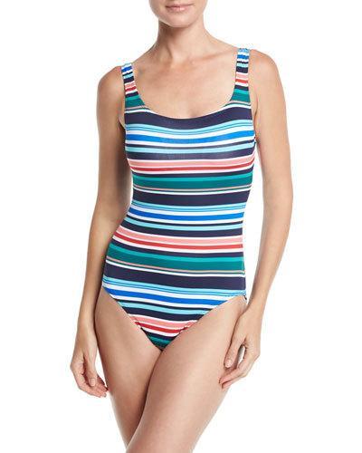 Fete Striped Lace-back One-piece
