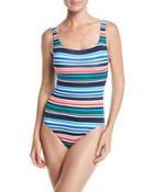 Fete Striped Lace-back One-piece