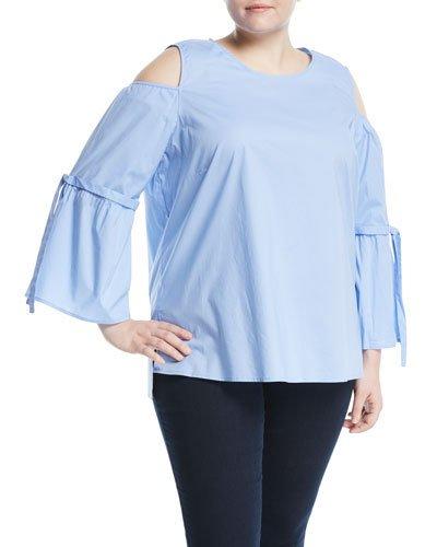 Cold-shoulder Tie-sleeve Blouse,