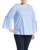 Cold-shoulder Tie-sleeve Blouse,