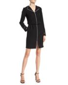 Long-sleeve Woven Dress W/ Contrast Piping