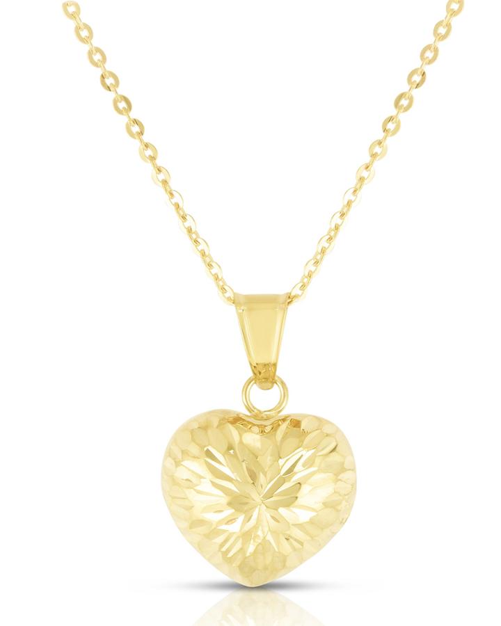 14k Italian Puffed Heart Pendant Necklace