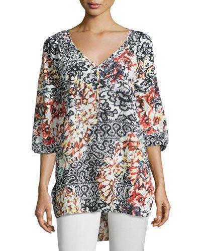 Printed 3/4-sleeve High-low Tunic,
